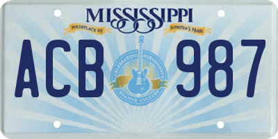 MS license plate ACB987