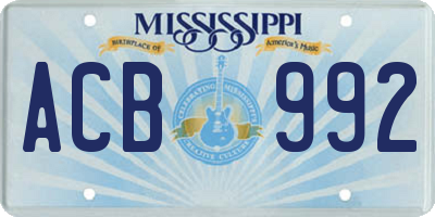 MS license plate ACB992