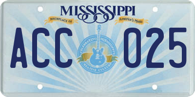 MS license plate ACC025