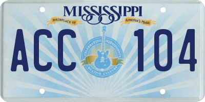MS license plate ACC104