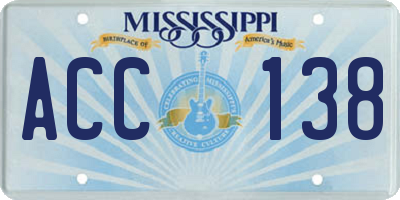MS license plate ACC138