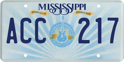 MS license plate ACC217