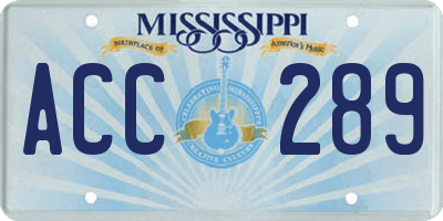 MS license plate ACC289