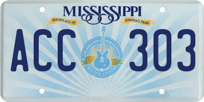 MS license plate ACC303