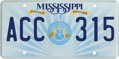 MS license plate ACC315