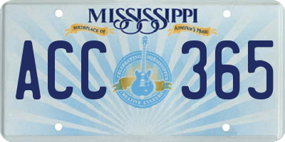 MS license plate ACC365