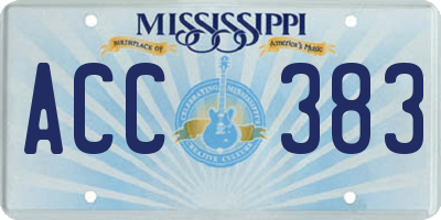 MS license plate ACC383