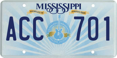 MS license plate ACC701
