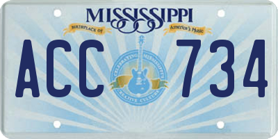 MS license plate ACC734