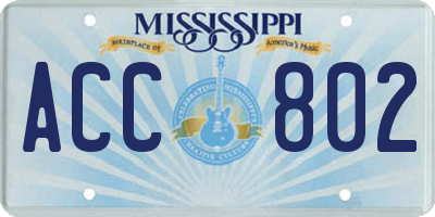 MS license plate ACC802