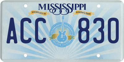 MS license plate ACC830