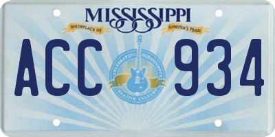 MS license plate ACC934