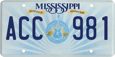 MS license plate ACC981