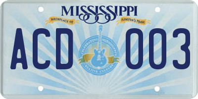 MS license plate ACD003