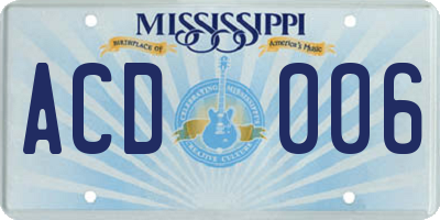 MS license plate ACD006