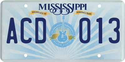 MS license plate ACD013