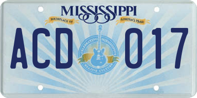 MS license plate ACD017