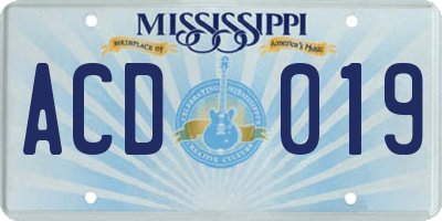 MS license plate ACD019
