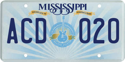 MS license plate ACD020
