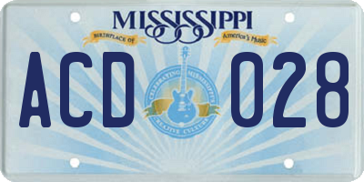 MS license plate ACD028