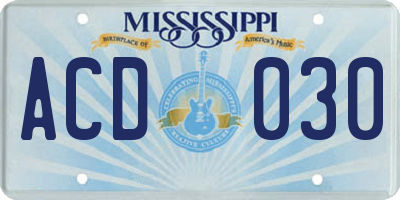 MS license plate ACD030