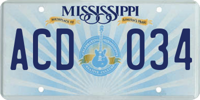 MS license plate ACD034