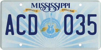 MS license plate ACD035