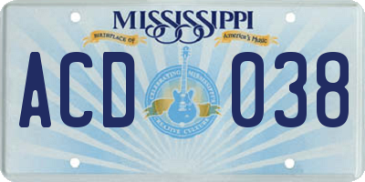 MS license plate ACD038