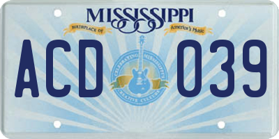 MS license plate ACD039