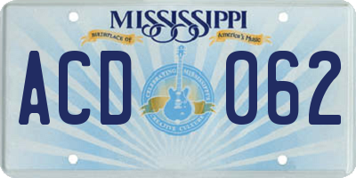 MS license plate ACD062
