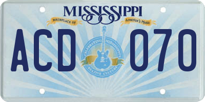 MS license plate ACD070