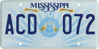 MS license plate ACD072