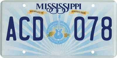 MS license plate ACD078
