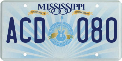 MS license plate ACD080
