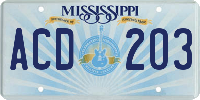 MS license plate ACD203