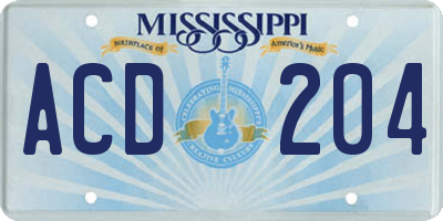 MS license plate ACD204