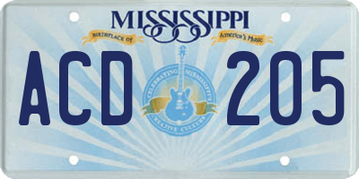 MS license plate ACD205
