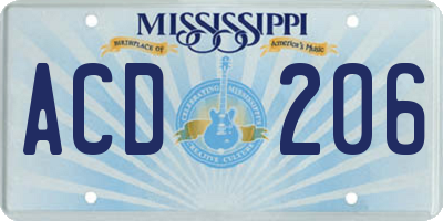 MS license plate ACD206