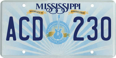 MS license plate ACD230