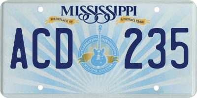 MS license plate ACD235