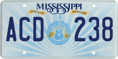 MS license plate ACD238