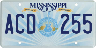 MS license plate ACD255