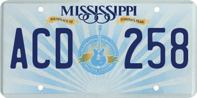 MS license plate ACD258