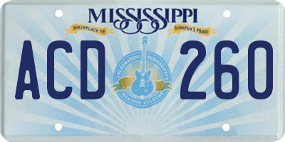 MS license plate ACD260