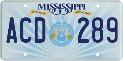 MS license plate ACD289