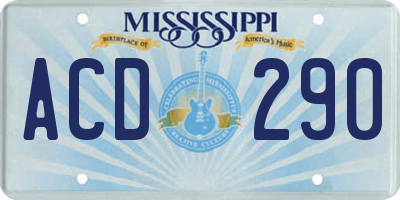 MS license plate ACD290