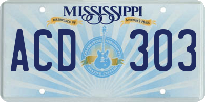 MS license plate ACD303