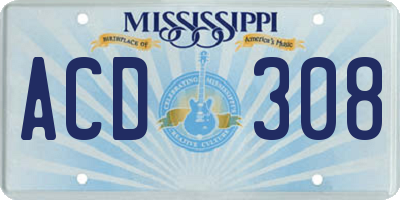 MS license plate ACD308
