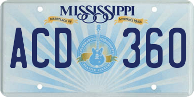 MS license plate ACD360