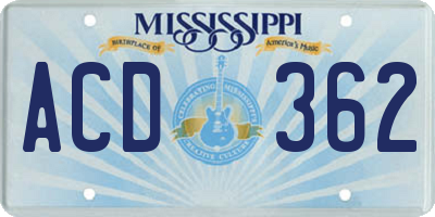 MS license plate ACD362